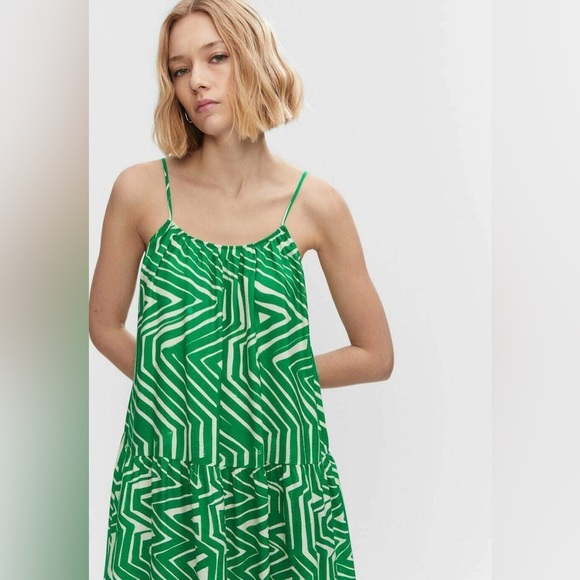 Mango Vibrant Green Geometric Midi Dress - Picture 4 of 9